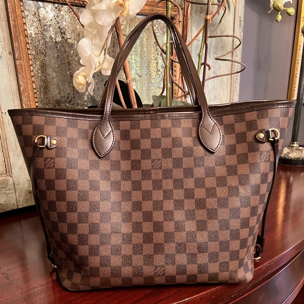 Louis Vuitton Authentic Neverfull MM Damier Ebene Tote Bag